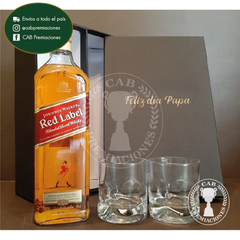 Estuche doble con Johnnie Walker Red Label (1lt) y 2 vasos grabados