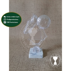 Trofeo souvenir fútbol arco, botín, pelota transparente - BB