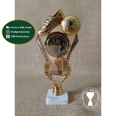 Trofeo souvenir fútbol arco, botín, pelota p/centro - BB