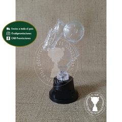 Trofeo Souvenir fútbol arco, botín, pelota transparente en BN