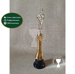 Trofeo Souvenir pescador pesca c/col alta en BN