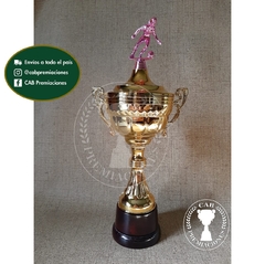 Copa plástica con asas y figura fútbol femenino pequeño fucsia BM - Comu -