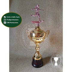 Copa plástica con asas y figura fútbol femenino grande fucsia BM - Comu -