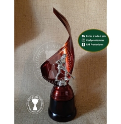 Trofeo metálico c/ figura hockey femenino jugadora plateado plás. BM - Envolvente -