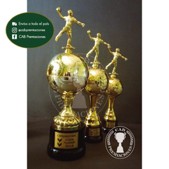 Trofeo copa pelota metálica dorada c/fig handball en base de madera