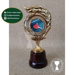 Trofeo Souvenir laurel c/centro ping pong en base de madera