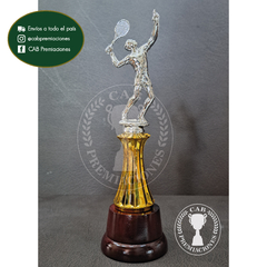 Trofeo Souvenir tenis masculino tennis plateado c/col baja en base madera