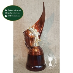 Trofeo metálico c/ figura pesca surubí plás. BM - Envolvente -