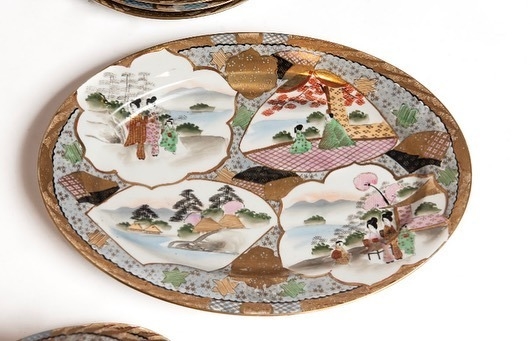 Juego de vajilla japonesa, cuencos y platos redondos de tinta blanca,  platos de cena de porcelana
