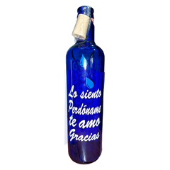 Botella de vidrio azul con sticker - Arabescos - comprar online