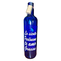 Botella de vidrio azul con sticker - Tribal - comprar online