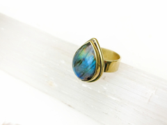 Anillo en bronce y labradorita azul - comprar online