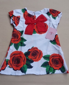 Vestido Floral Vermelho e branco de festa Trapezio infantil