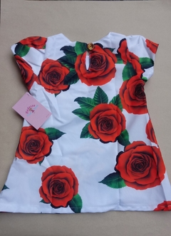 Vestido Floral Vermelho e branco de festa Trapezio infantil - comprar online