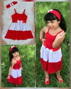 VESTIDO 3 MARIAS VERMELHO E BRANCO COM CINTO INFANTIL - comprar online