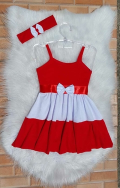 VESTIDO 3 MARIAS VERMELHO E BRANCO COM CINTO INFANTIL