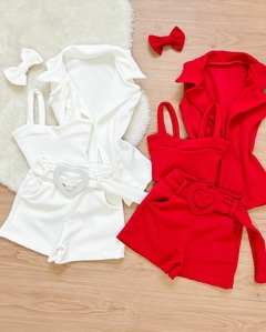 Conjunto trio short, top e colete Vermelho ou Branco