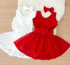 Vestido com short e tule vermelho ou branco