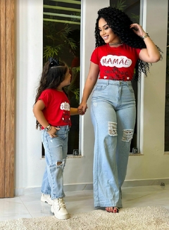 kit Mãe filho e filha dia das mães - kit com 2 blusas vermelha