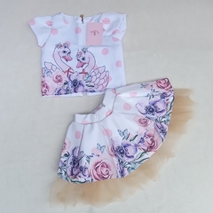 Conjunto Flamingo Blusa e Saia