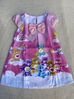 Vestido ursinhos carinhosos infantil trapezio festa rosa