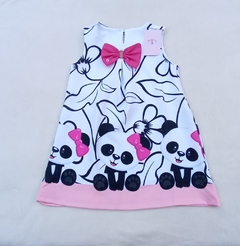 vestido panda rosa trapezio com laço