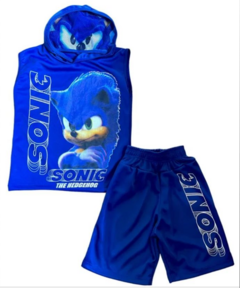 Fantasia Sonic com capuz regata conjunto