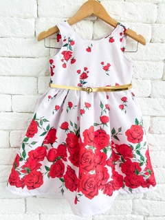 Vestido Floral Infantil Regata vermelho e branco Festa