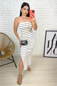 VESTIDO MIDI CANELADO LISTRA