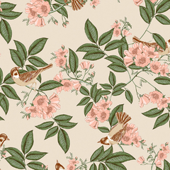 Papel de parede vinílico floral com pássaros - comprar online