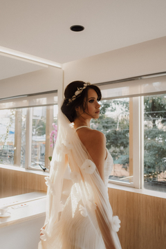 Tailored Veil with Silk Flowers on internet