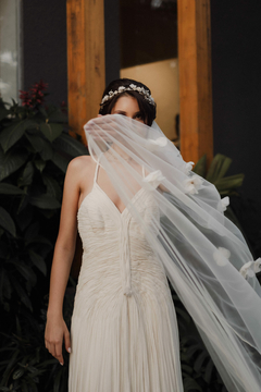 Tailored Veil with Silk Flowers