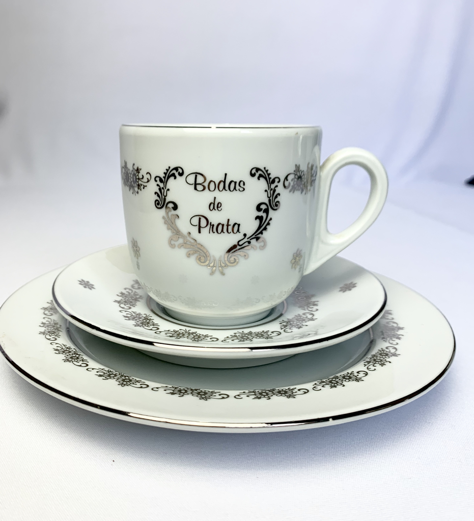 Jogo Café/Chá Bodas de Prata em Porcelana 4 peças