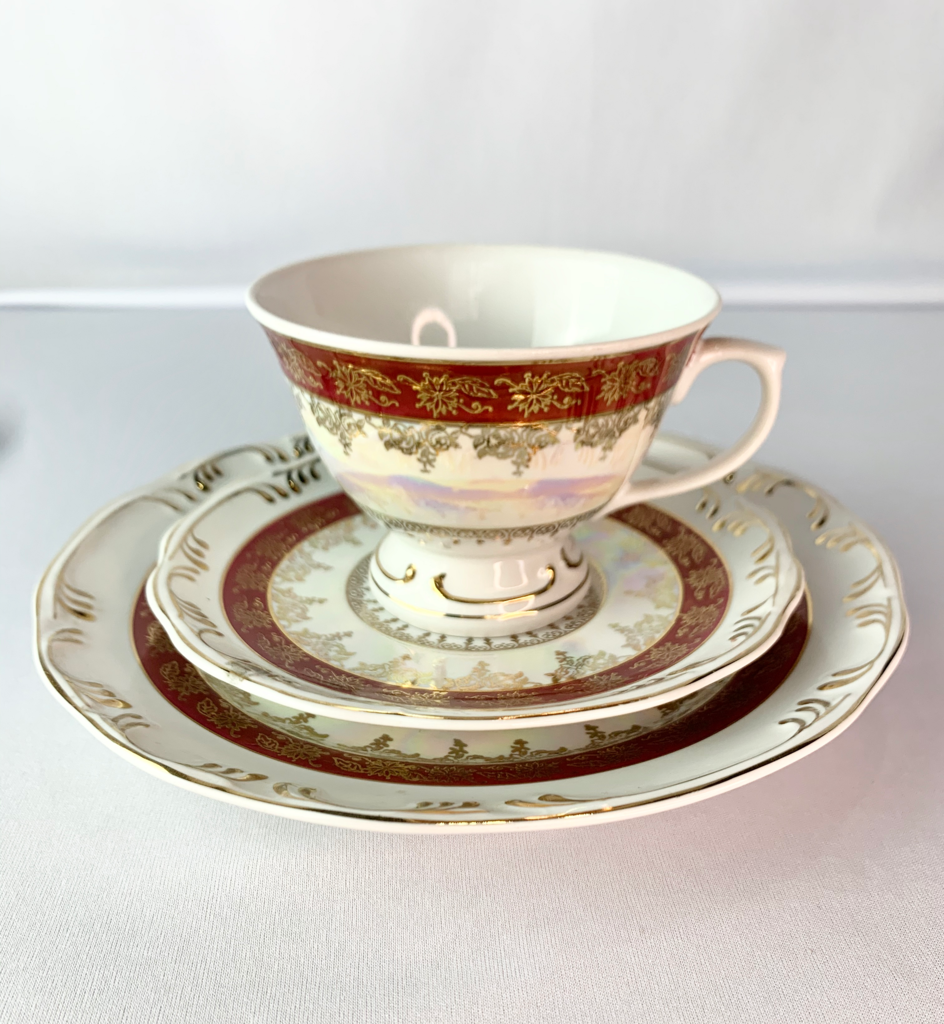 Trio de xícaras de chá antigo de Porcelana Schmidt 00126