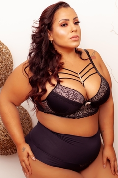 Conjunto Strappy Com Strass E Calcinha Fio Duplo Em Tactel E Pala Alta - Maria Requinte Lingerie