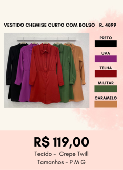 4899 VESTIDO CHEMISE CURTO COM BOLSO - comprar online