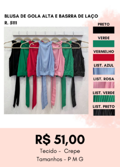 5111 BLUSA DE GOLA ALTA E BARRA DE LAÇO - comprar online