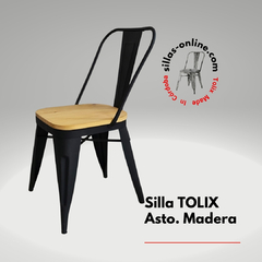 Banner de la categoría Sillas Tolix por 5 unidades negro microtexturado asiento de madera