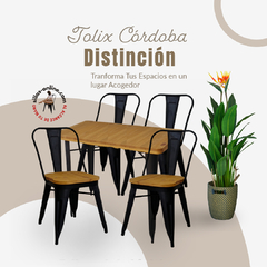 Banner de la categoría Combo de mesa Tolix tapa de madera de 140cm x 70cm con 4 sillas Tolix made in Córdoba