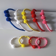 Kit Tiara com Pulseira Pompom