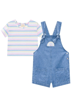 Jardineira Infantil kukie jeans e cropped em malha canelada. na internet