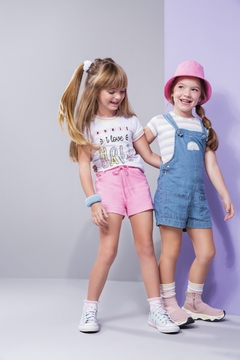 Jardineira Infantil kukie jeans e cropped em malha canelada. - comprar online