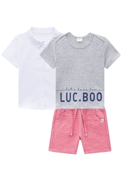 Conjunto Lucboo bebê de Camisa em tricoline, camiseta e bermuda em sarja