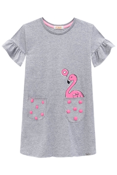 Vestido Infantil Kukie Flamingo com pompom - comprar online