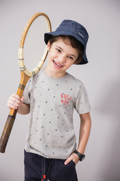 Conjunto Infantil menino Lucboo de camiseta em malha Denim e bermuda em sarja - comprar online