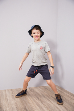 Conjunto Infantil menino Lucboo de camiseta em malha Denim e bermuda em sarja na internet