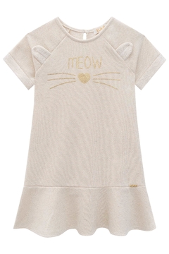 Vestido infantil Kukie Meow dourado gatinho