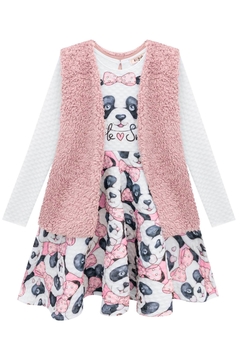 Vestido Panda Infantil com colete Kukie em Jacquard