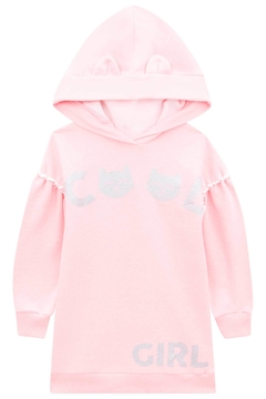 Vestido infantil Inverno Kukie Gatinho Cool Girl com capuz