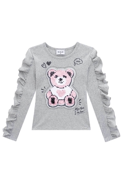 Blusa infantil Kukie malha Canelada manga longa Ursinho